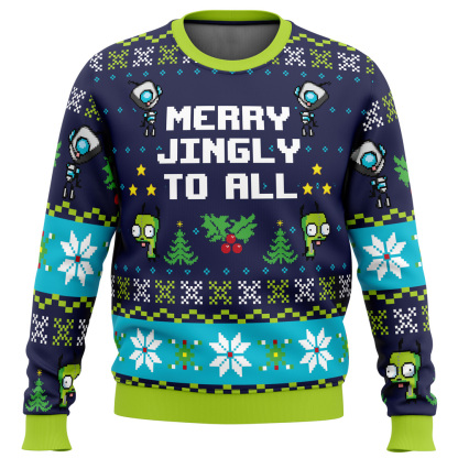 merry jingly invader zim ugly christmas sweater 1 Merry Jingly Invader Zim Ugly Christmas Sweater - Image 1