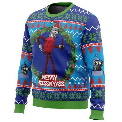 merry kissmyass futurama ugly christmas sweater 2 Merry Kissmyass Futurama Ugly Christmas Sweater - Image 2