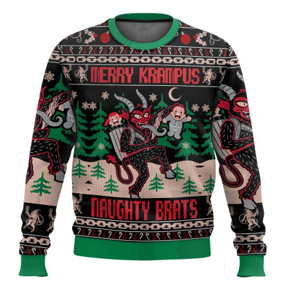 merry krampus naughty brats ugly christmas sweater 1 Merry Krampus Naughty Brats Ugly Christmas Sweater - Image 1