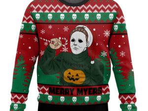 Merry Myers Michael Myers Halloween Ugly Christmas Sweater - Image 1