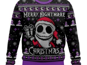 Merry Nightmare Christmas Jack Skellington Ugly Christmas Sweater - Image 1