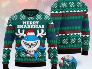 Merry Sharkmas Ugly Christmas Sweater - Image 1
