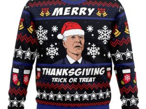Merry Thanksgiving Biden Ugly Christmas Sweater - Image 1