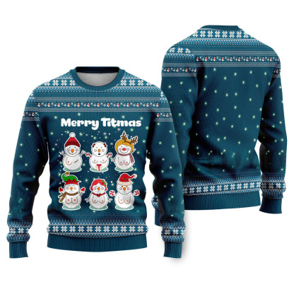 merry titmas naughty snowman funny ugly christmas sweater 1 Merry Titmas Naughty Snowman Funny Ugly Christmas Sweater - Image 1