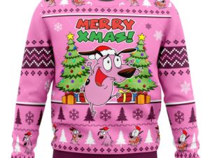 Merry Xmas Courage The Cowardly Dog Ugly Christmas Sweater - Image 1