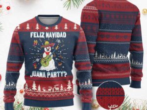 Mexico Xmas Ugly Christmas Sweater Feliz Navidad Juana Party Snowman Dancing - Image 1
