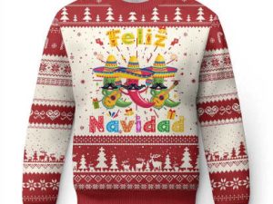 Mexico Xmas Ugly Christmas Sweater Feliz Navidad Mexican Fiesta Hot Pepper Guitar Party - Image 1