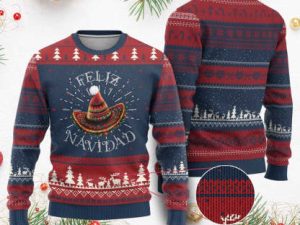 Mexico Xmas Ugly Christmas Sweater Feliz Navidad Santa Hat Sombrero - Image 1