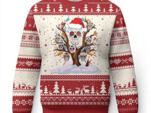 Mexico Xmas Ugly Christmas Sweater Sugar Skull On Tree Funny Xmas - Image 1