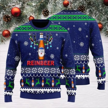 michelob ultra christmas reindeer ugly christmas sweater 1 Michelob Ultra Christmas Reindeer Ugly Christmas Sweater - Image 1