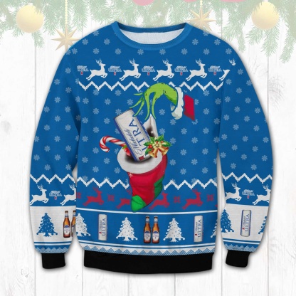 michelob ultra grinch hand ugly christmas sweater 1 Michelob Ultra Grinch Hand Ugly Christmas Sweater - Image 1
