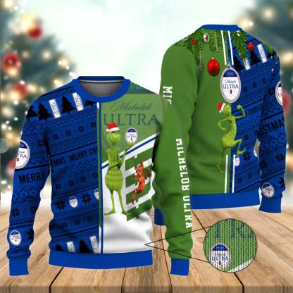 michelob ultra grinch ugly christmas sweater 1 Michelob Ultra Grinch Ugly Christmas Sweater - Image 1