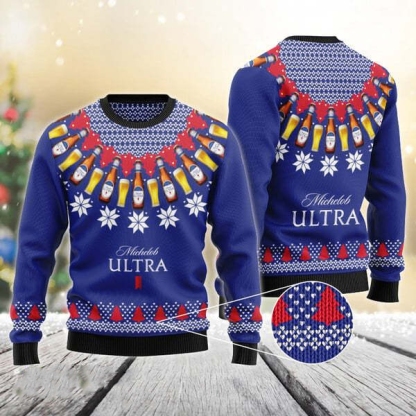 michelob ultra heart pattern fair isle ugly christmas sweater 1 Michelob Ultra Heart Pattern Fair Isle Ugly Christmas Sweater - Image 1