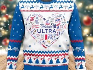 Michelob Ultra Heart Ugly Christmas Sweater - Image 1