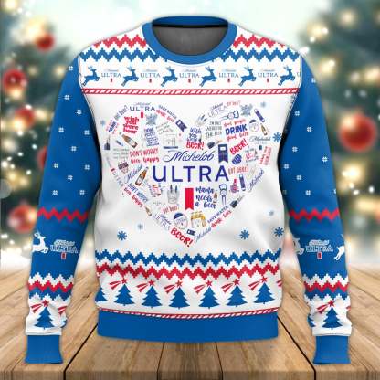 michelob ultra heart ugly christmas sweater 1 Michelob Ultra Heart Ugly Christmas Sweater - Image 1