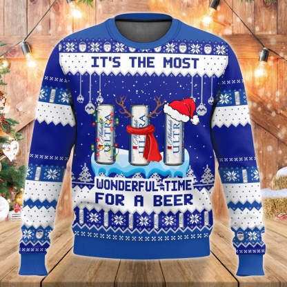 michelob ultra its the most wonderful time ugly christmas sweater 1 Michelob Ultra Its The Most Wonderful Time Ugly Christmas Sweater - Image 1
