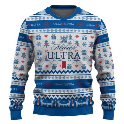 michelob ultra snowing ugly christmas sweater 2 Michelob Ultra Snowing Ugly Christmas Sweater - Image 2