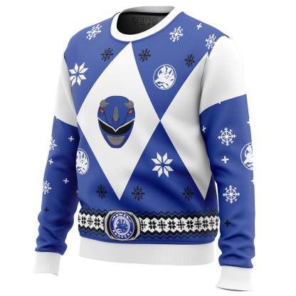 mighty morphin power rangers blue ugly christmas sweater 2 Mighty Morphin Power Rangers Blue Ugly Christmas Sweater - Image 2