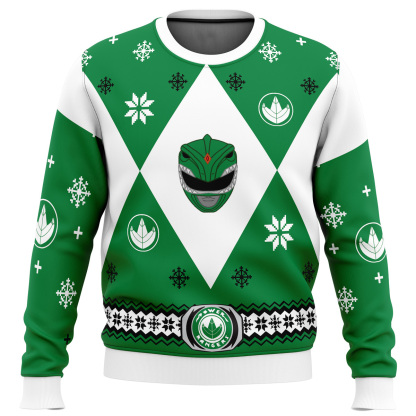 mighty morphin power rangers green ugly christmas sweater 1 Mighty Morphin Power Rangers Green Ugly Christmas Sweater - Image 1