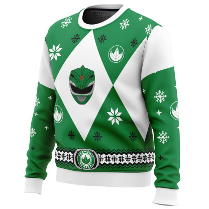 mighty morphin power rangers green ugly christmas sweater 2 Mighty Morphin Power Rangers Green Ugly Christmas Sweater - Image 2