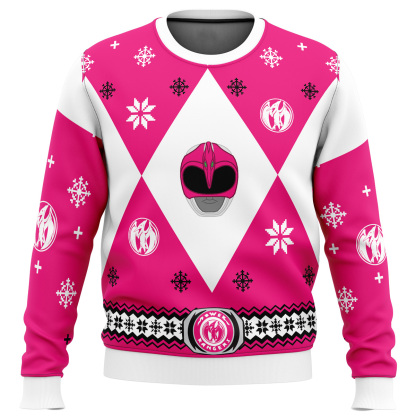 mighty morphin power rangers pink ugly christmas sweater 1 Mighty Morphin Power Rangers Pink Ugly Christmas Sweater - Image 1