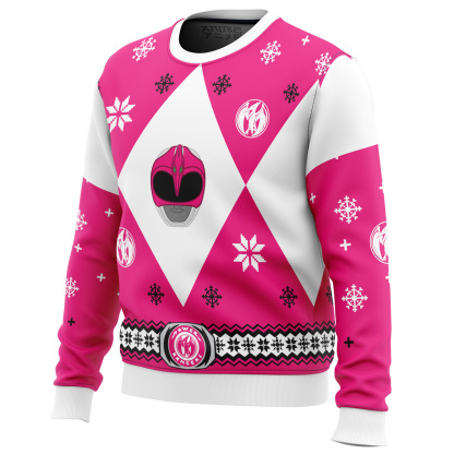 mighty morphin power rangers pink ugly christmas sweater 2 Mighty Morphin Power Rangers Pink Ugly Christmas Sweater - Image 2