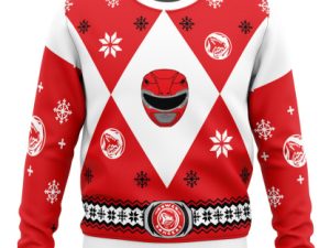 Mighty Morphin Power Rangers Red Ugly Christmas Sweater - Image 1