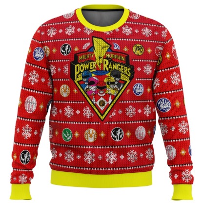 mighty morphin power rangers ugly christmas sweater 1 Mighty Morphin Power Rangers Ugly Christmas Sweater - Image 1