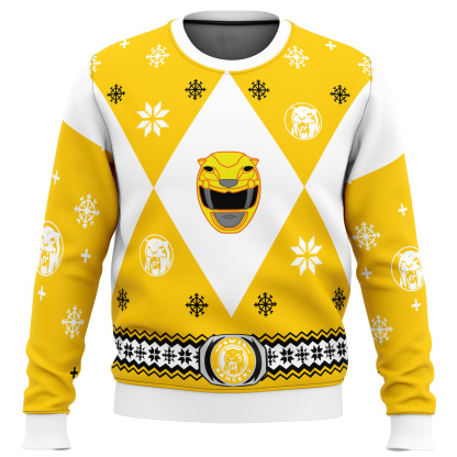 mighty morphin power rangers yellow ugly christmas sweater 1 Mighty Morphin Power Rangers Yellow Ugly Christmas Sweater - Image 1