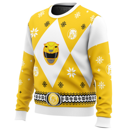 mighty morphin power rangers yellow ugly christmas sweater 2 Mighty Morphin Power Rangers Yellow Ugly Christmas Sweater - Image 2