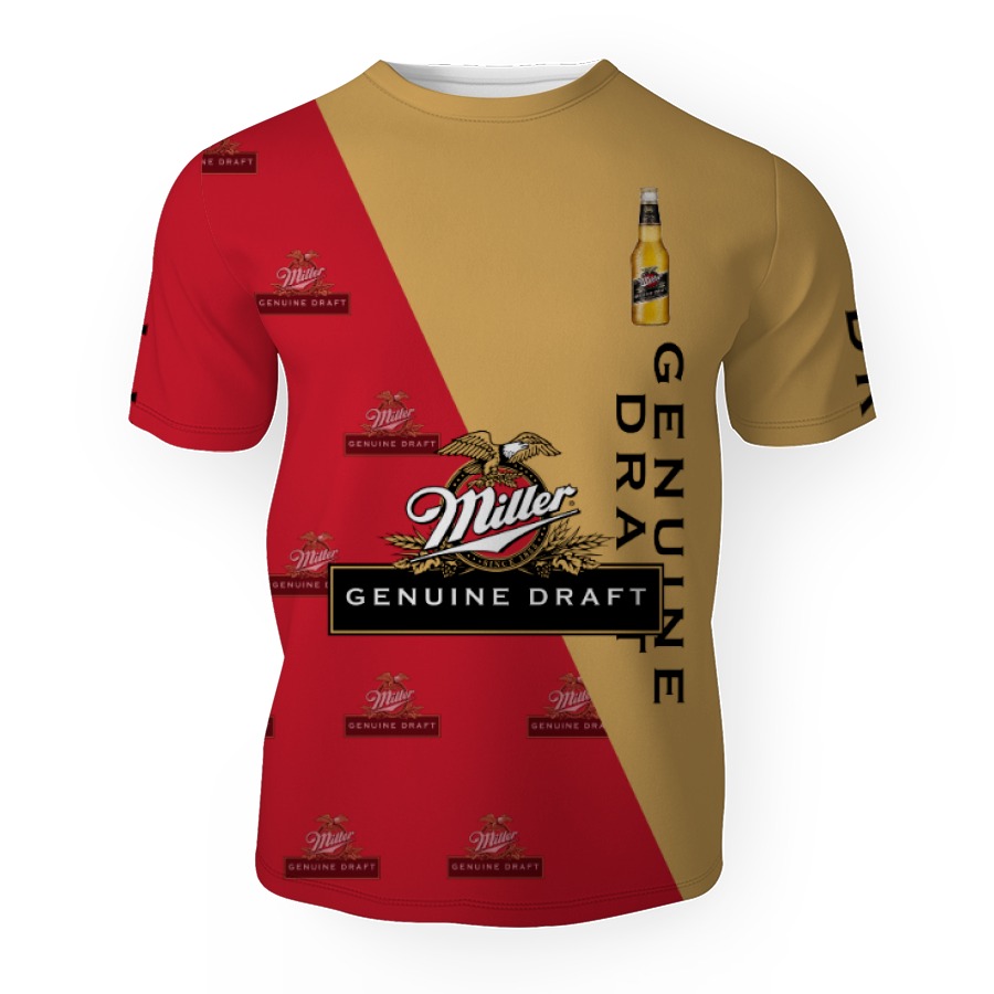 miller genuine draft and pattern logo 3d unisex t shirt 1 Miller Genuine Draft And Pattern Logo-3D Unisex T-Shirt - Image 1