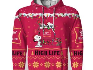 Miller High Life American Merry Christmas, Snoopy House Cute Fan Gift-3D Unisex Hoodie - Image 1