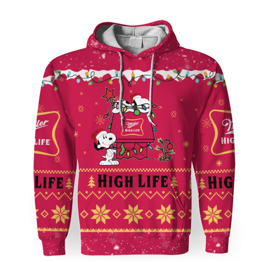 miller high life american merry christmas snoopy house cute fan gift 3d unisex hoodie 1 Miller High Life American Merry Christmas, Snoopy House Cute Fan Gift-3D Unisex Hoodie - Image 1