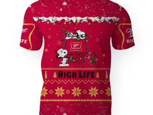 Miller High Life American Merry Christmas, Snoopy House Cute Fan Gift-3D Unisex T-Shirt - Image 1