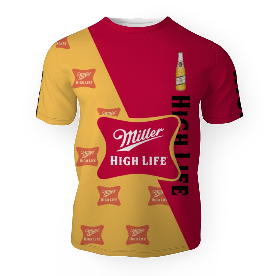 miller high life and pattern logo 3d unisex t shirt 1 Miller High Life And Pattern Logo-3D Unisex T-Shirt - Image 1