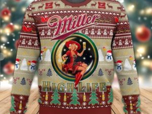 Miller High Life Beer Ugly Christmas Sweater - Image 1