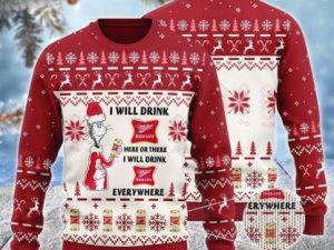 Miller High Life Cat Hat Will Drink Everywhere Ugly Christmas Sweater - Image 1