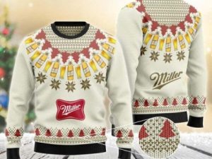 Miller High Life Heart Pattern Fair Isle Ugly Christmas Sweater - Image 1
