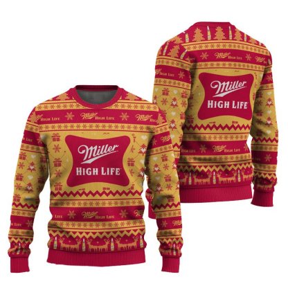 miller high life snowing ugly christmas sweater 1 Miller High Life Snowing Ugly Christmas Sweater - Image 1