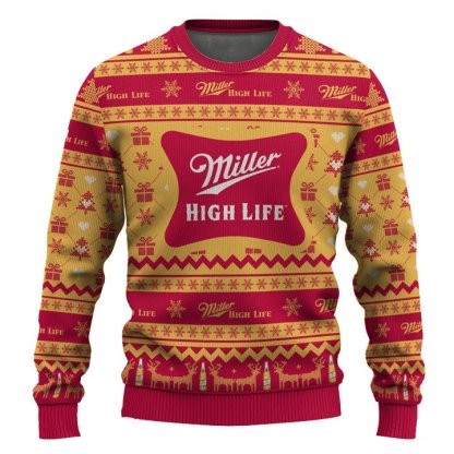 miller high life snowing ugly christmas sweater 2 Miller High Life Snowing Ugly Christmas Sweater - Image 2