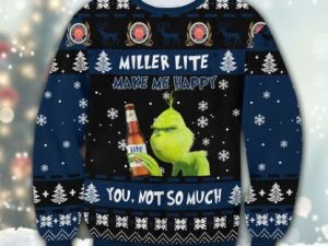Miller Lite Grinch Happy Ugly Christmas Sweater - Image 1