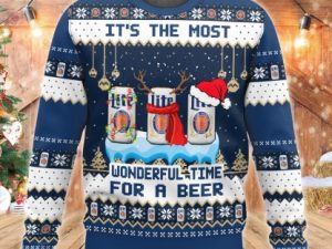 Miller Lite Its The Most Wonderful Time Ugly Christmas Sweater - Image 1