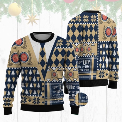 miller lite tie ugly christmas sweater 1 Miller Lite Tie Ugly Christmas Sweater - Image 1