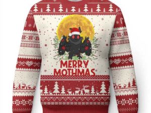 Mothman Xmas Ugly Christmas Sweater Funny Merry Mothmas Cryptid Santa - Image 1