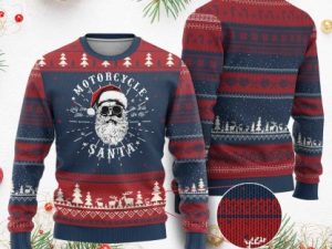 Motorcycle Santa Ugly Christmas Sweater No Ride No Life Motorbike Rider Grandpa - Image 1
