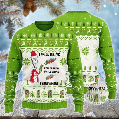 mountain dew cat hat will drink everywhere ugly christmas sweater 1 Mountain Dew Cat Hat Will Drink Everywhere Ugly Christmas Sweater - Image 1