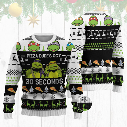 mutant heroes ugly christmas sweater pizza dudes got 30 seconds 1 Mutant Heroes Ugly Christmas Sweater Pizza Dudes Got 30 Seconds - Image 1