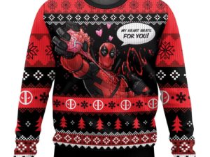 My Heart Beats For You Deadpool Ugly Christmas Sweater - Image 1