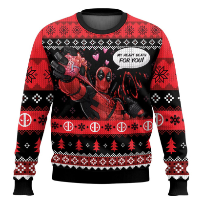 my heart beats for you deadpool ugly christmas sweater 1 My Heart Beats For You Deadpool Ugly Christmas Sweater - Image 1