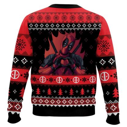 my heart beats for you deadpool ugly christmas sweater 2 My Heart Beats For You Deadpool Ugly Christmas Sweater - Image 2